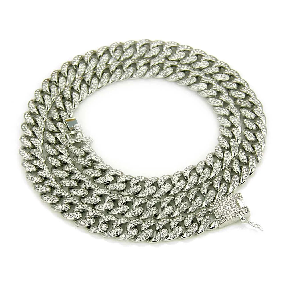 HNSP Luxury All Rhinestone 13MM Cuban Chain For Men Necklace Hip Hop Neck Male Jewelry Accessories