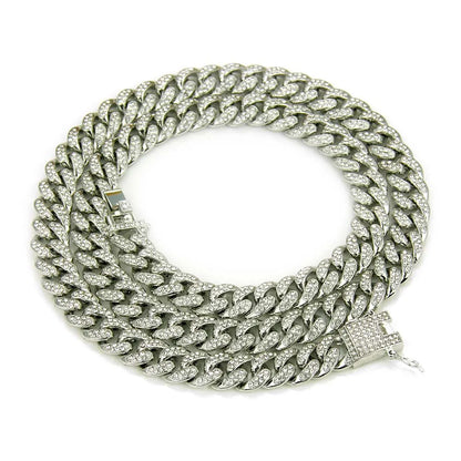 HNSP Luxury All Rhinestone 13MM Cuban Chain For Men Necklace Hip Hop Neck Male Jewelry Accessories