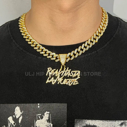ULJ Men Women Hip Hop realhasta lamuerte Letter  Pendant Necklace 12MM