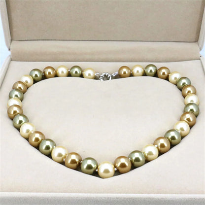 Pearl Jewelry For Women 12mm Grace Multicolor Round Bead Shell Pearl Necklace Magnet Clasp AAA Design Handmade Birthday Gift