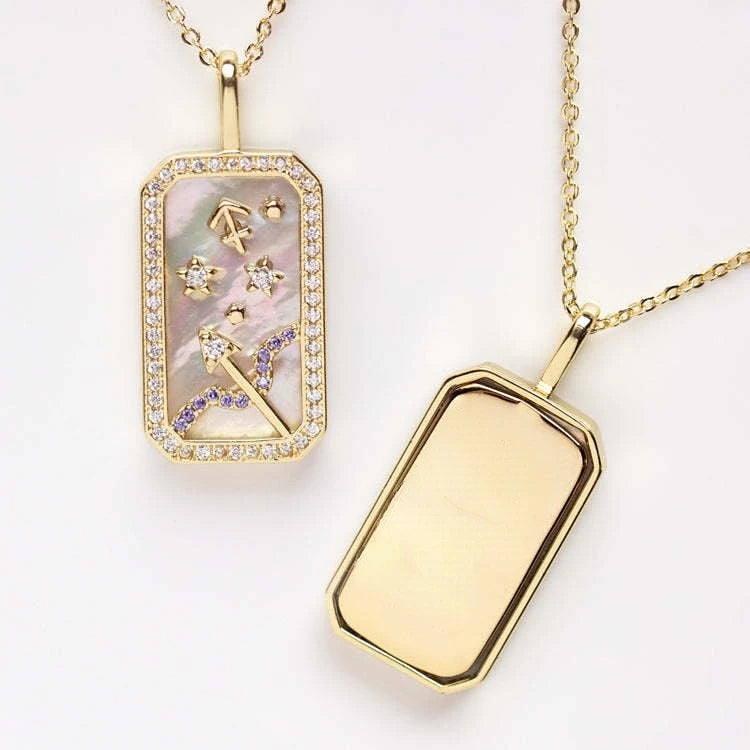Delicate Zodiac Necklace for Women Gold Plated 12 Constellation Amulet Necklace Shell Crystal Pendant Stainless Steel Jewelry