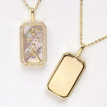 Delicate Zodiac Necklace for Women Gold Plated 12 Constellation Amulet Necklace Shell Crystal Pendant Stainless Steel Jewelry
