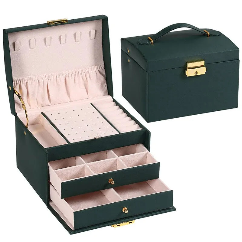 Luxury 3-Layer Leather Jewelry Box with Lock & Drawers™