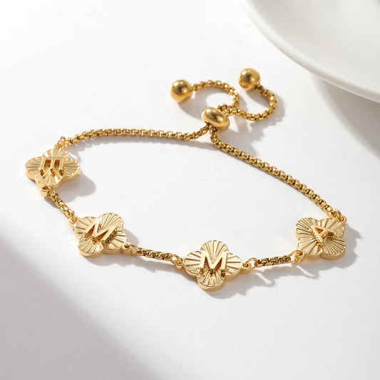 Qitian Custom Clover Name Bracelet Four Leaf Initial Letters Bracelet Personalised Simple Unique Christmas Gift For Woman Adjust