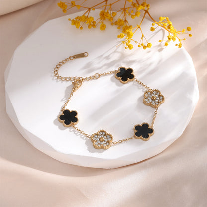 RAKOL 316 Stainless Steel Hot Selling Gold Plated Clover Charm Bracelet Luxury Five Leaf Flower Bracelets Jewelry For Women Gift