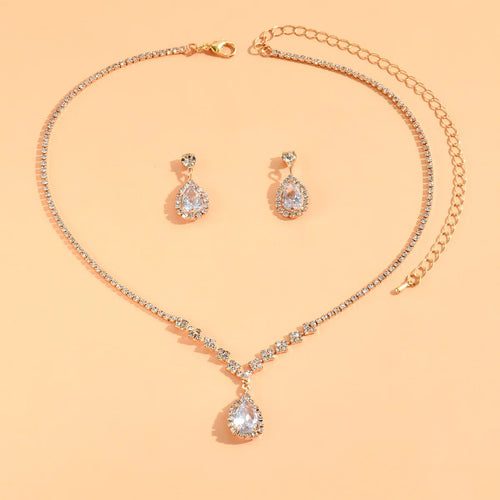 3 Wedding Season Women's Fashion Droplet Necklace and Earring Set
