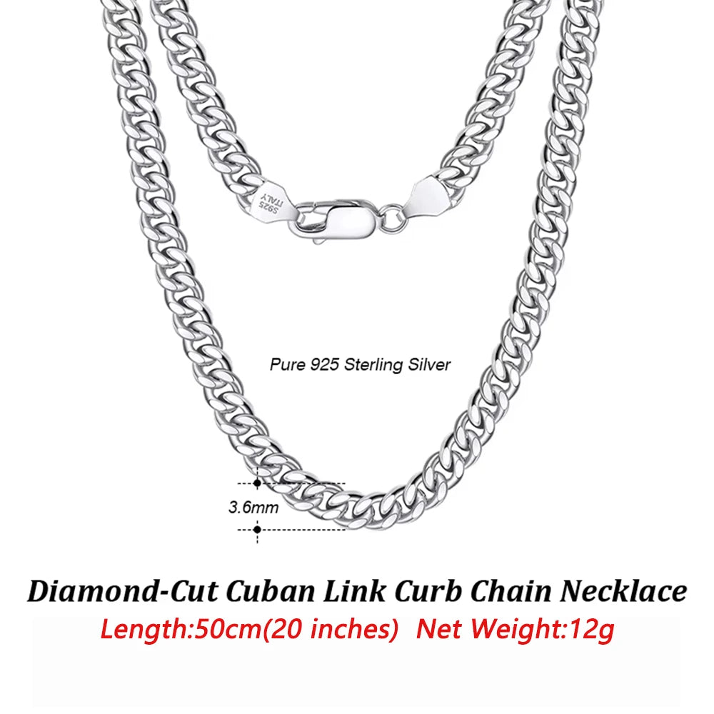 ORSA JEWELS 3mm 5mm 7mm Cuban Chain Necklace Bracelet 100% 925 Sterling Silver Diamond Cut Cuban Link Curb Chain Necklace SC36