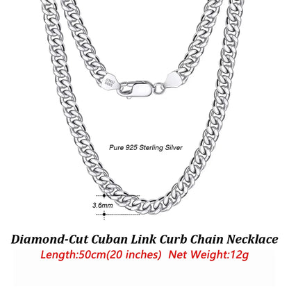 ORSA JEWELS 3mm 5mm 7mm Cuban Chain Necklace Bracelet 100% 925 Sterling Silver Diamond Cut Cuban Link Curb Chain Necklace SC36