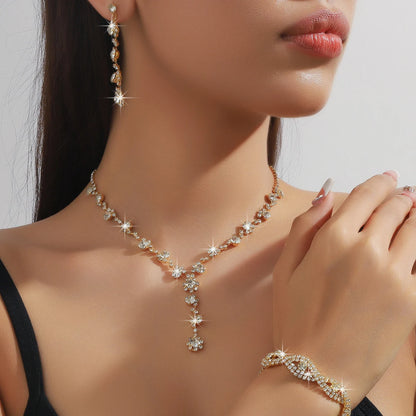 4PC Women's Fashion Copper Claw Chain Sunflower Necklace Earrings