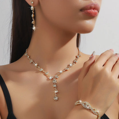 4PC Women's Fashion Copper Claw Chain Sunflower Necklace Earrings