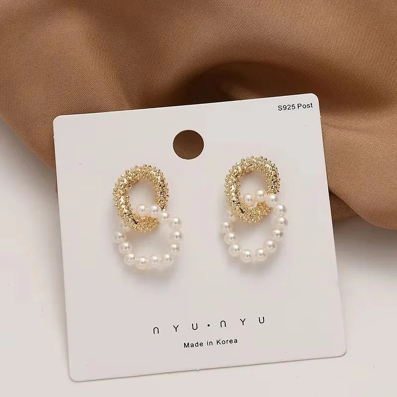 2022 New Trend Simulation Pearl Long Earrings Women's Flower Rhinestone Wedding Pendant Earrings Fashion Korean Jewelry Earrings