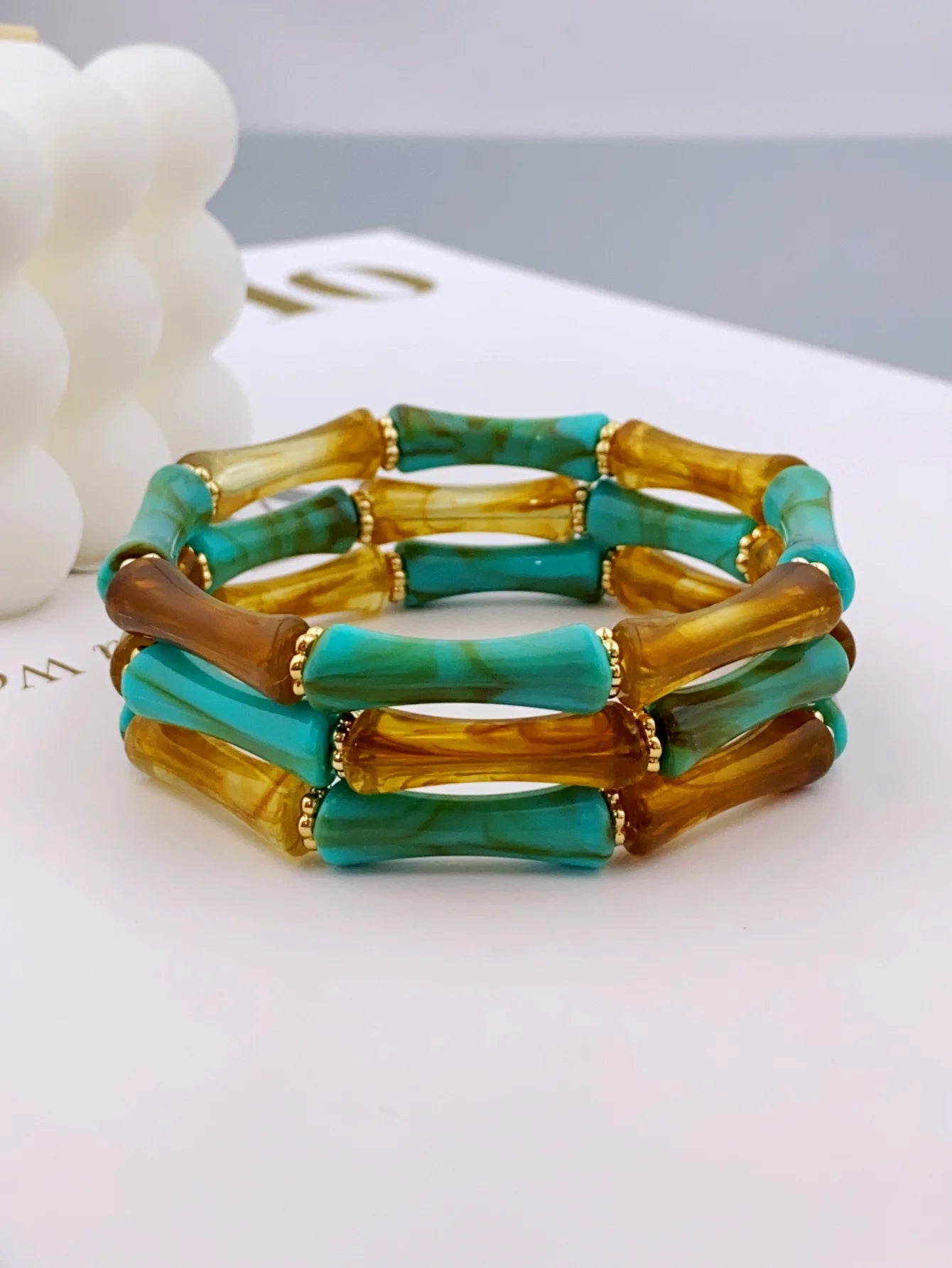 3pcs Acrylic Beaded Elastic Bracelet with Colorful Bamboos for Women's Daily Wear bracelet for women