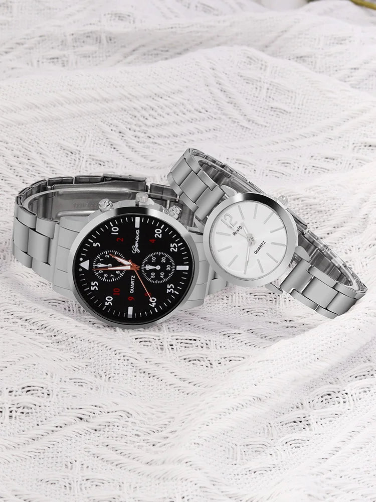 4pcs Versatile Couple Quartz Steel Band Watch and Couple Necklace