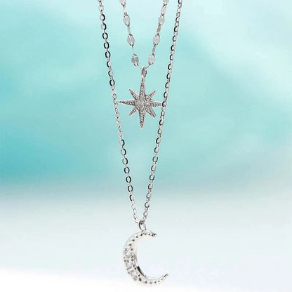 925 Silver Double Star & Moon Layered Necklace – Elegant Fine Jewelry for Women™