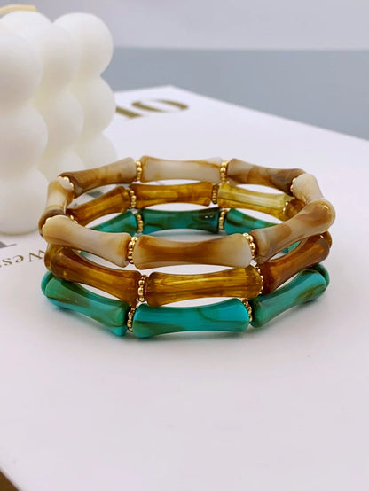 3pcs Acrylic Beaded Elastic Bracelet with Colorful Bamboos for Women's Daily Wear bracelet for women