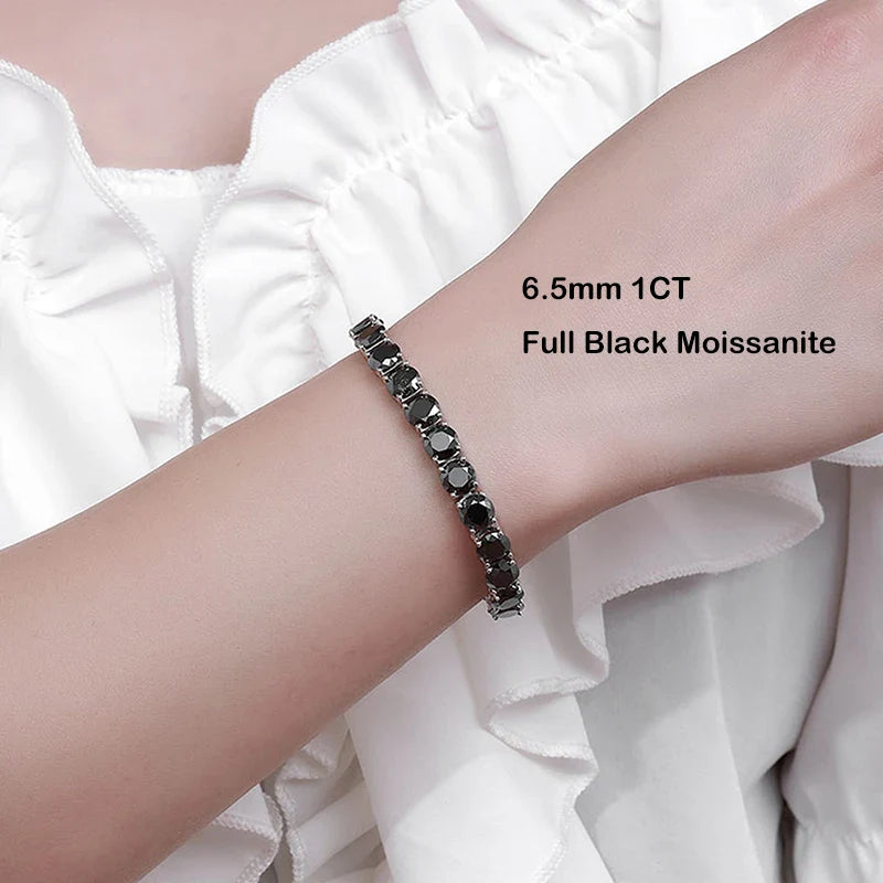 Mens Sterling Silver Bracelets -  Real 3/4/5/6.5MM Full Black Moissanite Tennis Bracelet for Women Men S925 Silver Link Bracelets Fine Jewelry