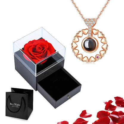 Projection Necklace Set With Rose Gift Box 100 Languages I Love You