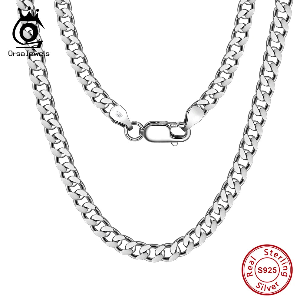 ORSA JEWELS 3mm 5mm 7mm Cuban Chain Necklace Bracelet 100% 925 Sterling Silver Diamond Cut Cuban Link Curb Chain Necklace SC36