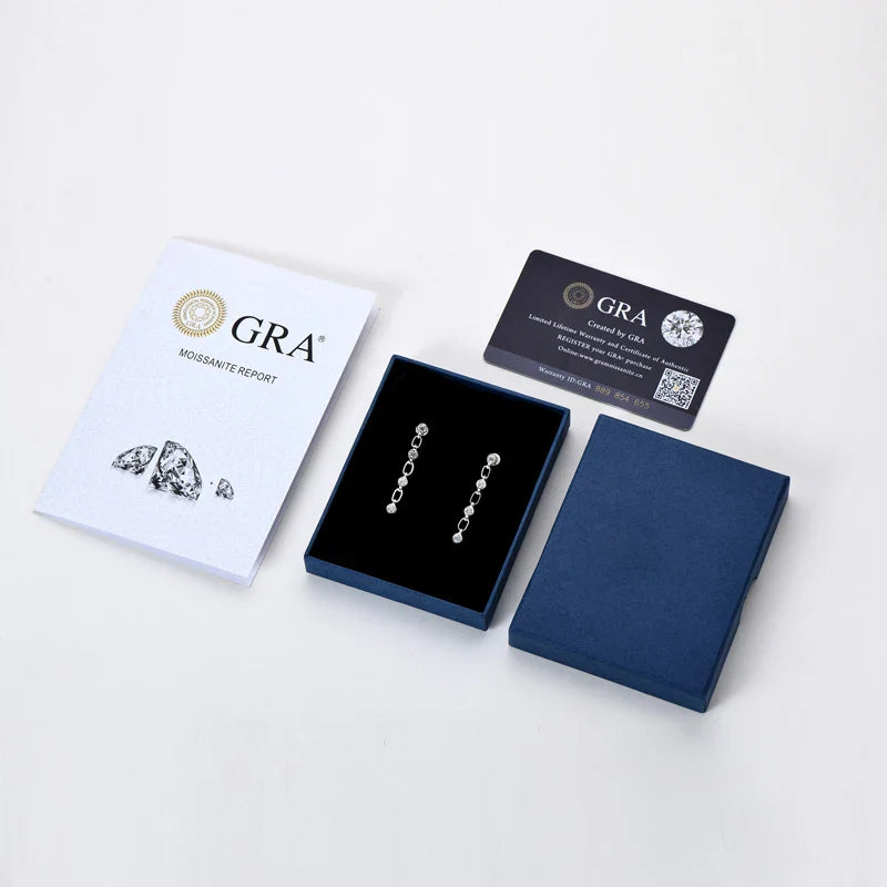 925 Sterling Silver 3mm Bezel Moissanite Long Tassel Drop Earrings