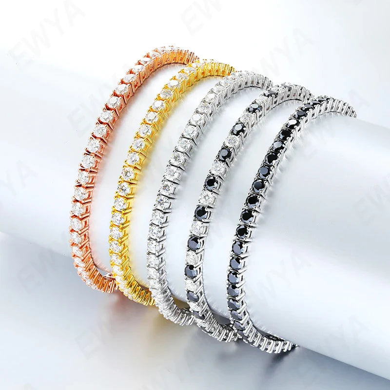 Mens Sterling Silver Bracelets -  Real 3/4/5/6.5MM Full Black Moissanite Tennis Bracelet for Women Men S925 Silver Link Bracelets Fine Jewelry