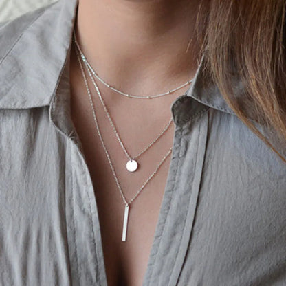 Endearing Three Layer Three Pendant Golden Metal Necklace