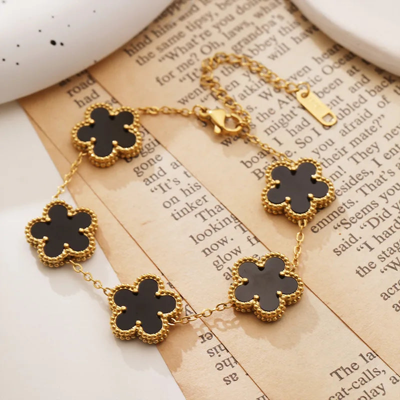 RAKOL 316 Stainless Steel Hot Selling Gold Plated Clover Charm Bracelet Luxury Five Leaf Flower Bracelets Jewelry For Women Gift