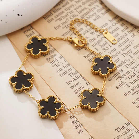 RAKOL 316 Stainless Steel Hot Selling Gold Plated Clover Charm Bracelet Luxury Five Leaf Flower Bracelets Jewelry For Women Gift