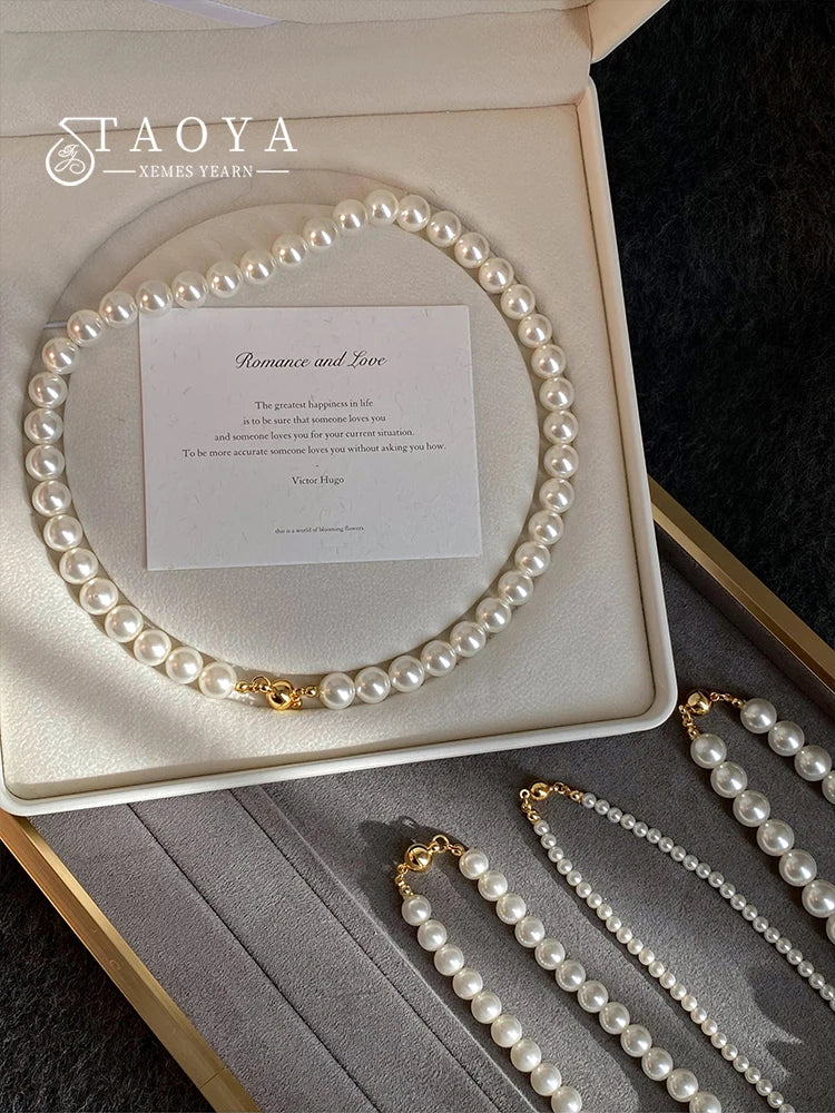 Girl’s Imitation White Pearl Magnetic Round Buckle Beadeds Chain