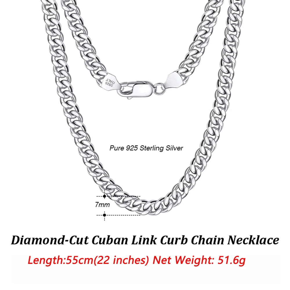 ORSA JEWELS 3mm 5mm 7mm Cuban Chain Necklace Bracelet 100% 925 Sterling Silver Diamond Cut Cuban Link Curb Chain Necklace SC36