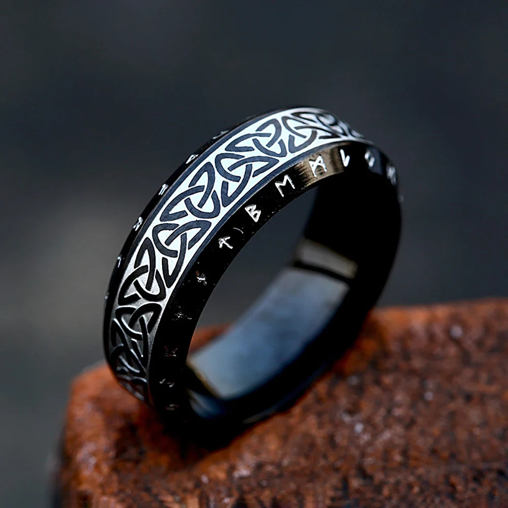 Stainless Steel Runic Viking Ring - Nordic Design for Men and Women Amulet
