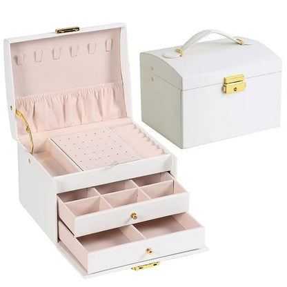 Luxury 3-Layer Leather Jewelry Box with Lock & Drawers™