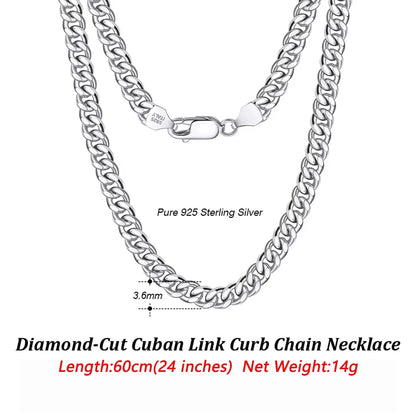ORSA JEWELS 3mm 5mm 7mm Cuban Chain Necklace Bracelet 100% 925 Sterling Silver Diamond Cut Cuban Link Curb Chain Necklace SC36