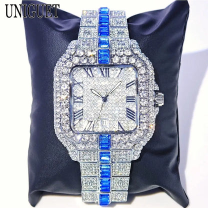 Hot Fashion Full Diamond Watch Men UNIGUET Brand Hip Hop Iced Out Bling Jewelry Square Quartz Wristwatch For Man Dropshipping