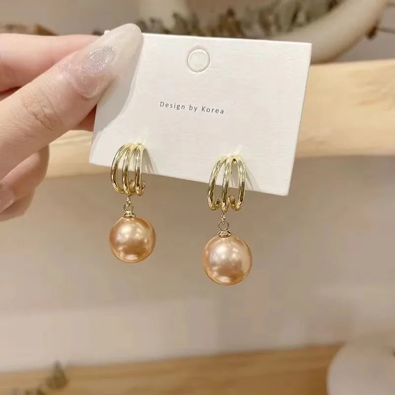 2022 New Trend Simulation Pearl Long Earrings Women's Flower Rhinestone Wedding Pendant Earrings Fashion Korean Jewelry Earrings