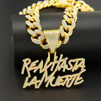 ULJ Men Women Hip Hop realhasta lamuerte Letter  Pendant Necklace 12MM
