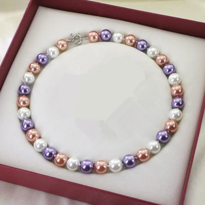 Pearl Jewelry For Women 12mm Grace Multicolor Round Bead Shell Pearl Necklace Magnet Clasp AAA Design Handmade Birthday Gift