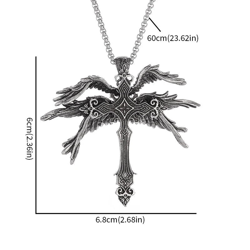 Guardian Angel Wings Cross Pendant Necklace