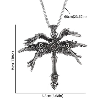 Guardian Angel Wings Cross Pendant Necklace