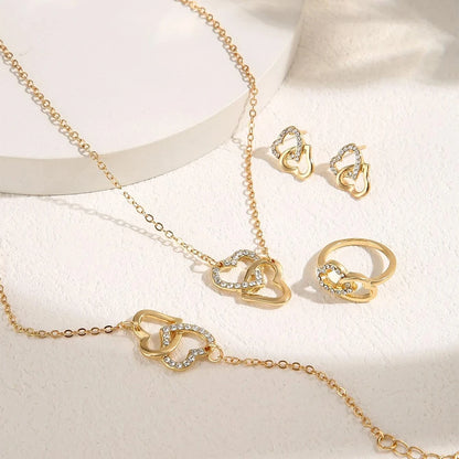 5 Piece Set Fashionable Elegant Gold Rhinestone Heart Shaped