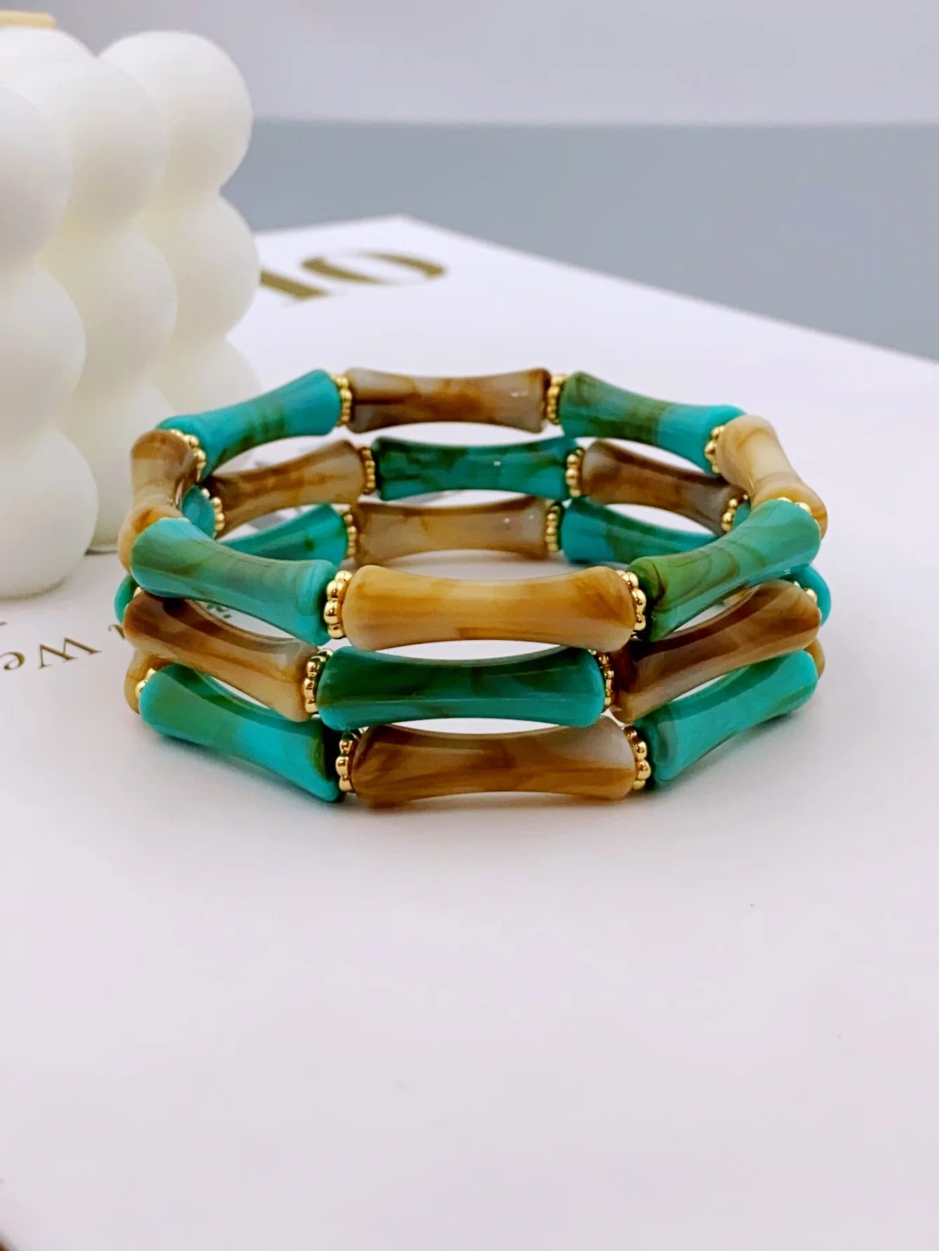 3pcs Acrylic Beaded Elastic Bracelet with Colorful Bamboos for Women's Daily Wear bracelet for women
