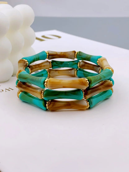3pcs Acrylic Beaded Elastic Bracelet with Colorful Bamboos for Women's Daily Wear bracelet for women