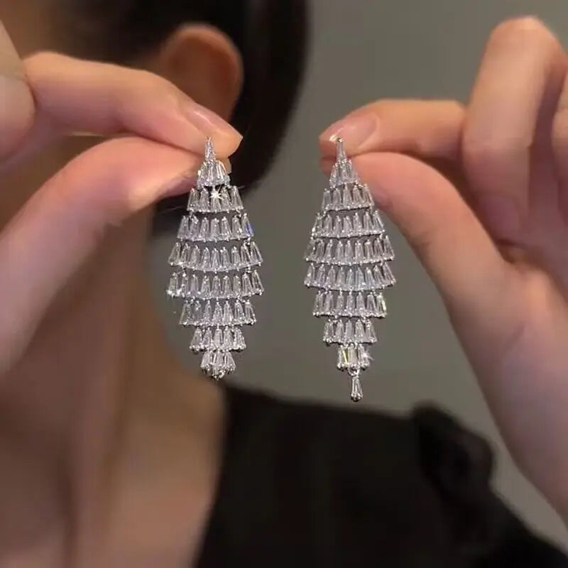 Sparkling Zircon Christmas Tree Drop Earrings For Women Trendy Xmas Tree Plant Dangle Earrings New Year Festival Party Jewelry