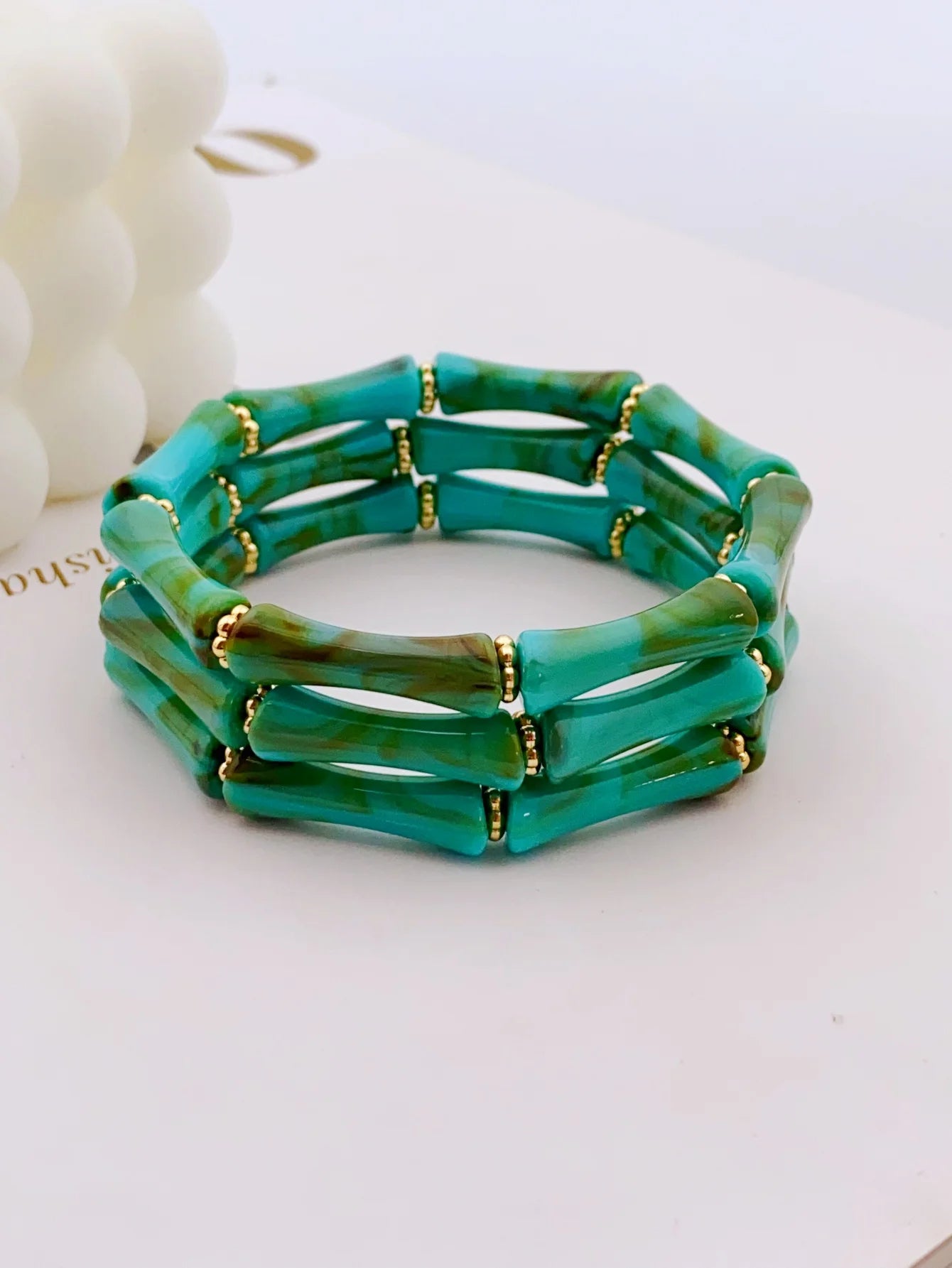 3pcs Acrylic Beaded Elastic Bracelet with Colorful Bamboos for Women's Daily Wear bracelet for women