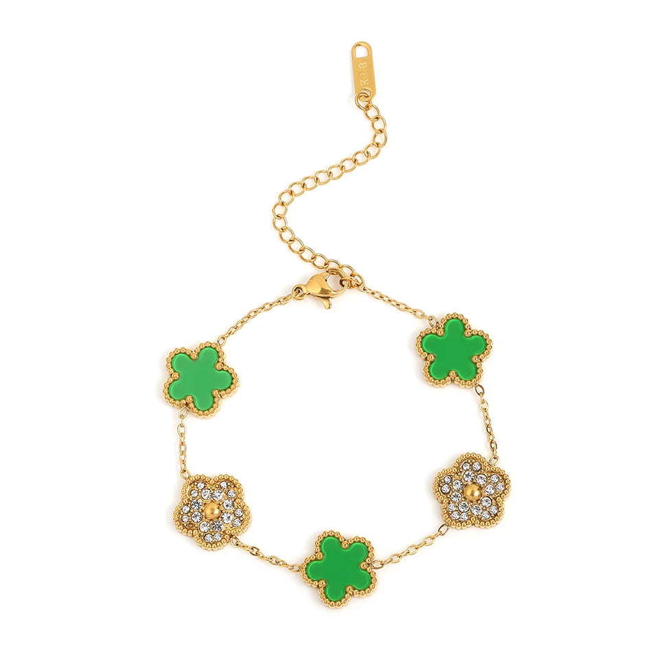 RAKOL 316 Stainless Steel Hot Selling Gold Plated Clover Charm Bracelet Luxury Five Leaf Flower Bracelets Jewelry For Women Gift