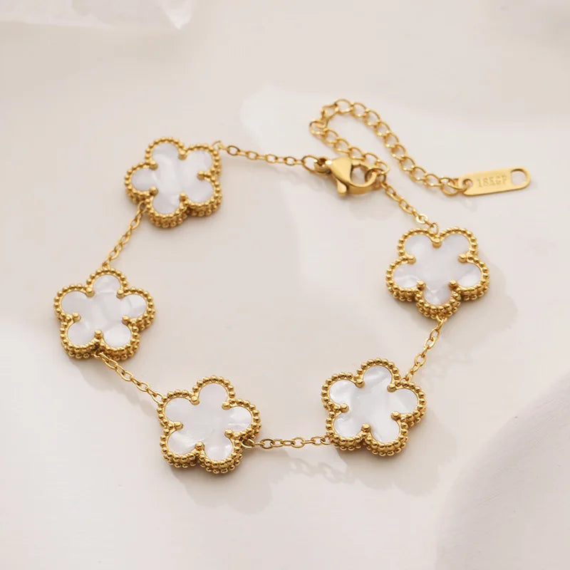 RAKOL 316 Stainless Steel Hot Selling Gold Plated Clover Charm Bracelet Luxury Five Leaf Flower Bracelets Jewelry For Women Gift