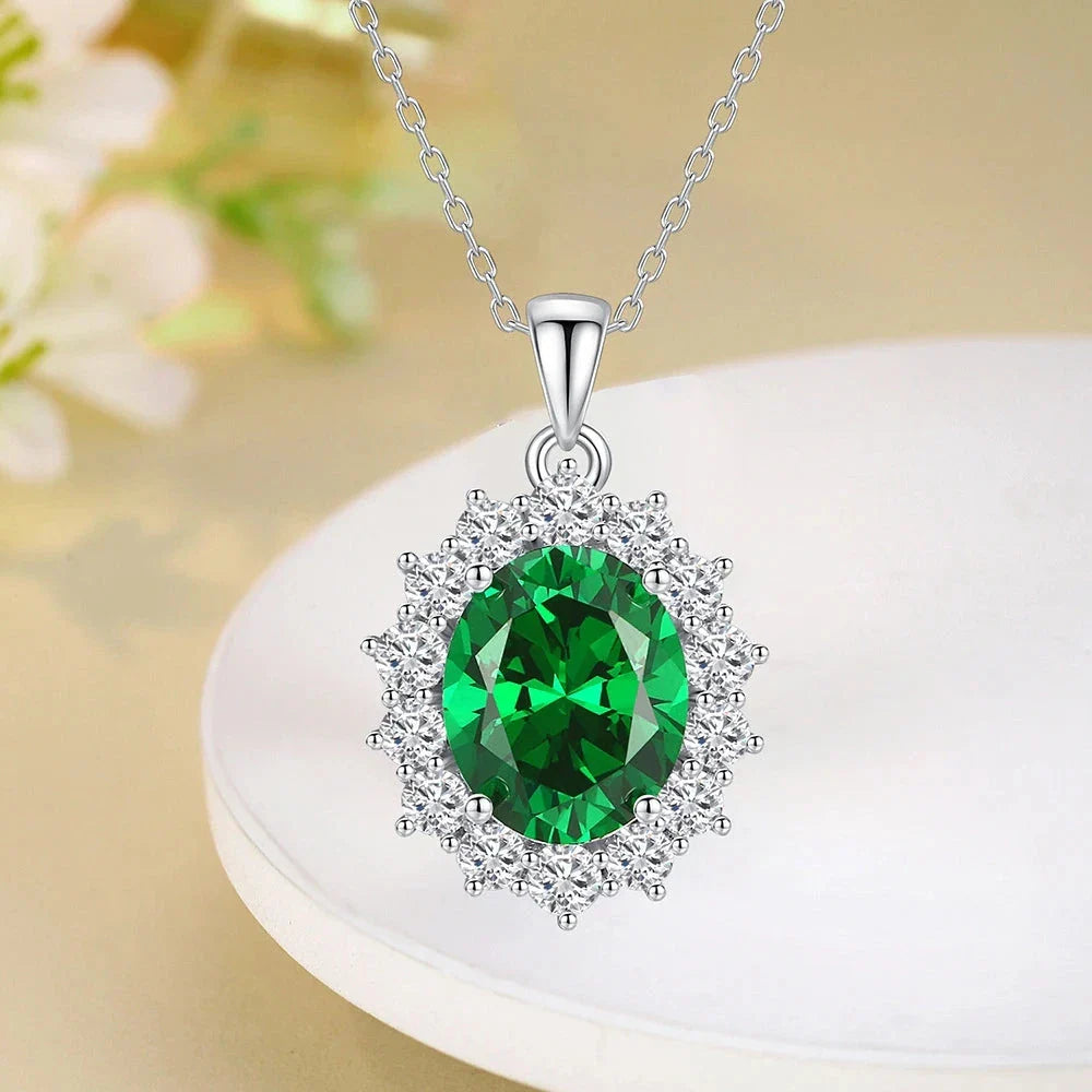 Oval Citrine Emerald Aquamarine Diamond Gems Necklaces Pendant