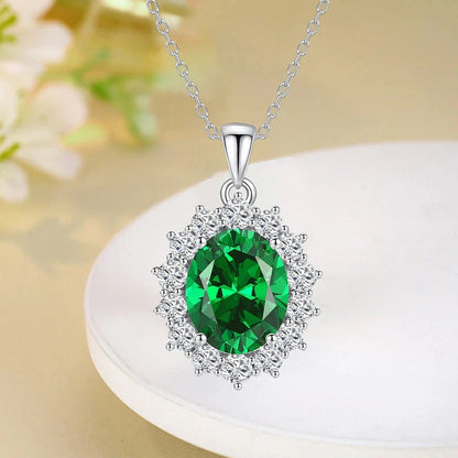 Oval Citrine Emerald Aquamarine Diamond Gems Necklaces Pendant