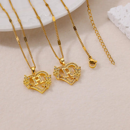 The IceBoyDC Zircon Flower Heart Initials Necklaces