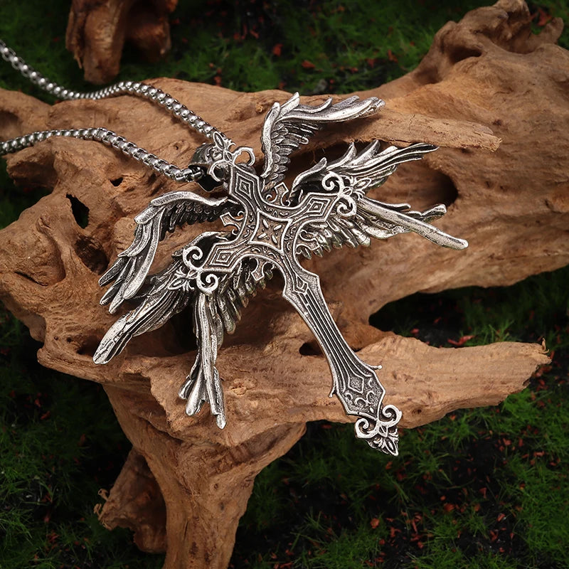 Guardian Angel Wings Cross Pendant Necklace
