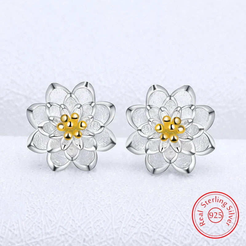 Lotus Flower Sterling Silver Stud Earrings